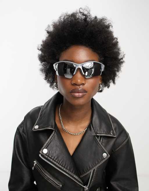 My Accessories London visor racer sunglasses in silver with mirrored lens, 2 of 4