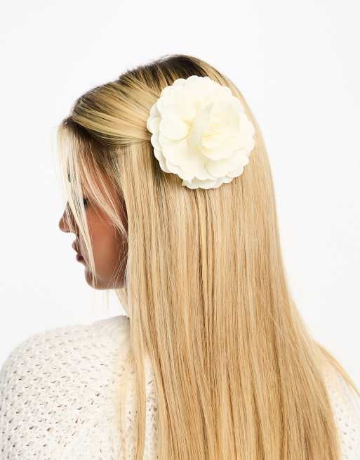 My Accessories London – Vitt hårspänne med blomma i chiffong