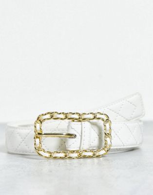 My Accessories London waist and hip belt in white with gold chain buckle
