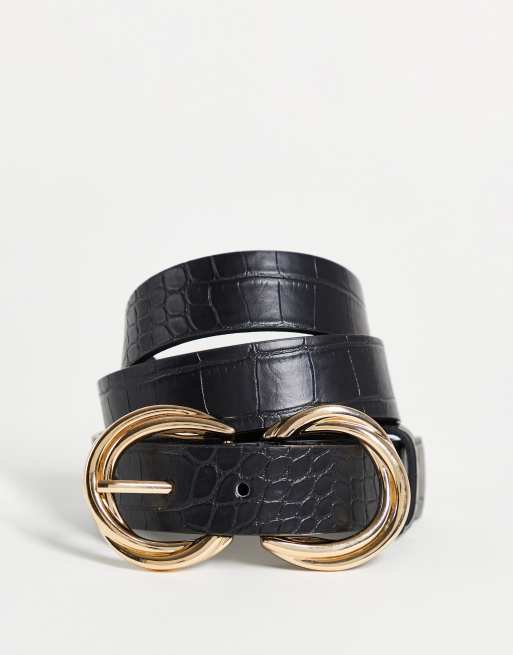 My Accessories London waist and hip belt with double buckle in black