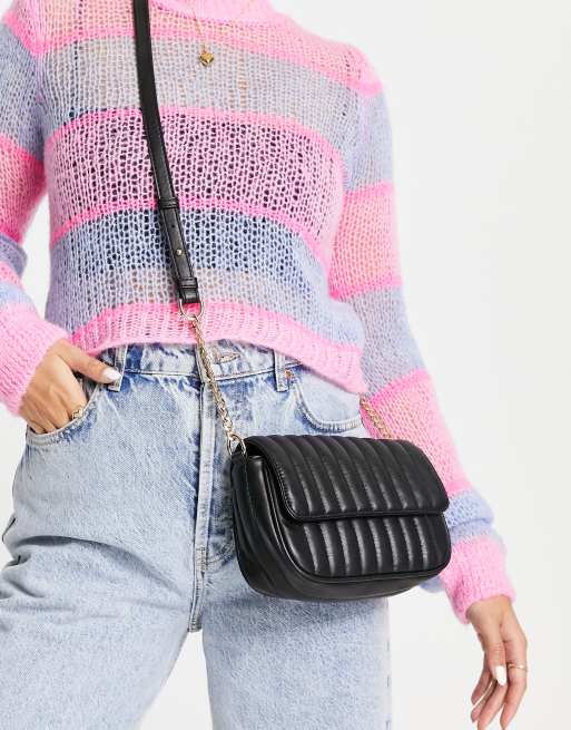My Accessories London – Wattierte kleine Umhängetasche in Schwarz