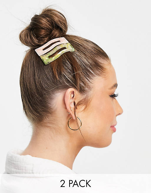 My Accessories London wave hair clip 2 pack in iridescent mix | ASOS