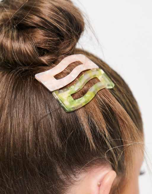 My Accessories London – Wellige Haarspangen in schillernden Farben im 2er-Pack, 3 von 4