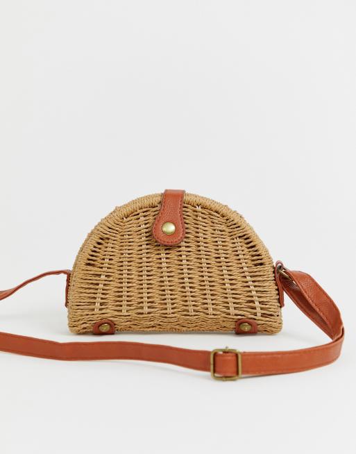 My Accessories London wicker straw half moon crossbody bag ASOS