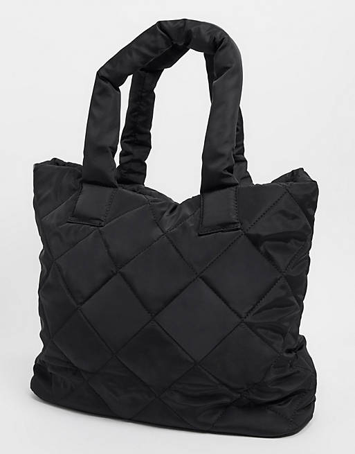My Accessories London wide tote bag in black quilted nylon