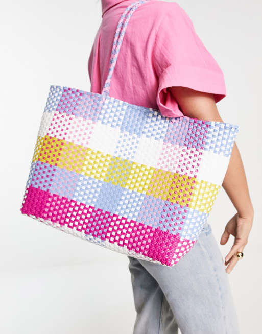 My Accessories London woven tote bag in bright check