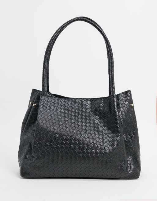 London Tote in Black Woven Leather