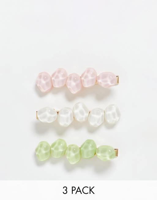 My Accessories London – Zestaw 3 pastelowych klamerek do włosów zdobionych koralikami