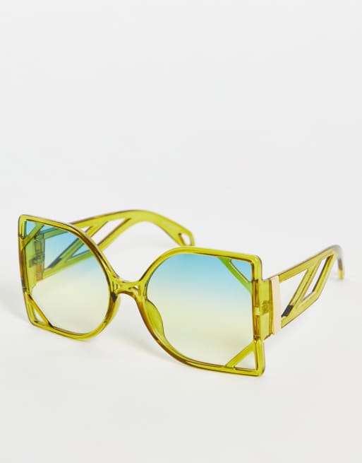 My Accessories London – Zielone okulary przeciwsłoneczne oversize w stylu lat 70.