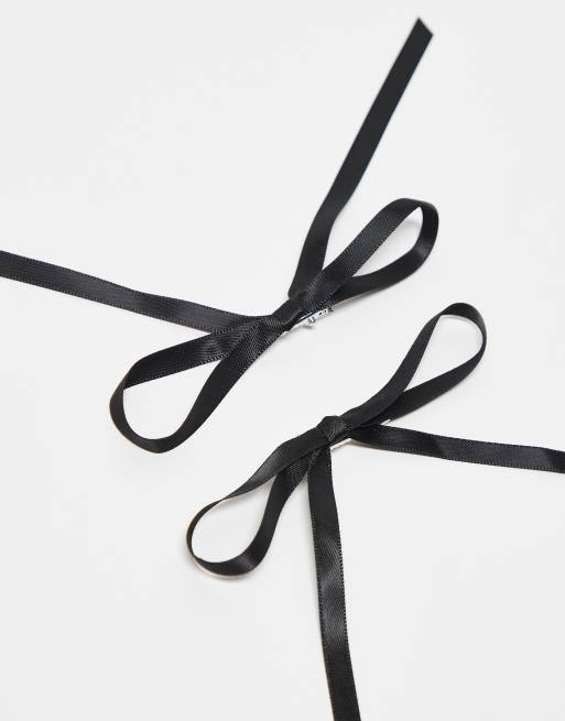 My Accessories - Lot de 4 barrettes à cheveux avec ruban noué en satin - Noir, 2 de 4