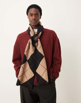 My Accessories Man argyle oversized scarf in black and taupe-Multi