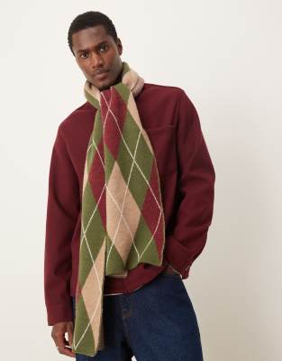 My Accessories Man argyle scarf in khaki