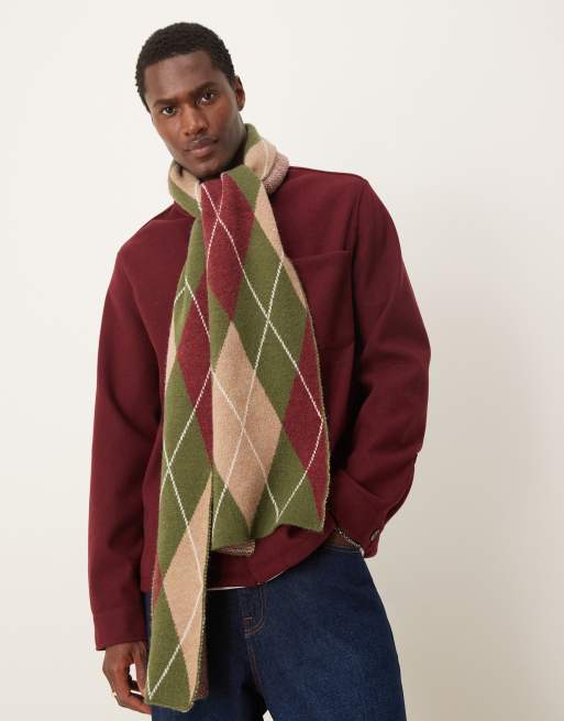 My Accessories Man argyle scarf in khaki taupe and red ASOS