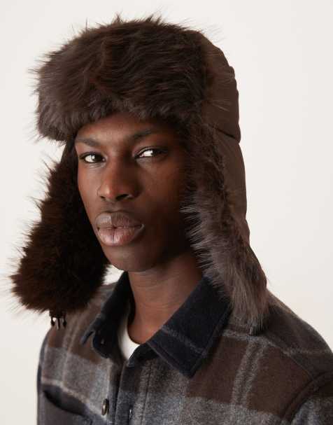 My Accessories Man nylon and faux fur trapper hat in chocolate brown - view 1