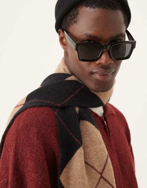My Accessories - Man - Oversized sjaal met argylepatroon in zwart en taupe, 4 van 4