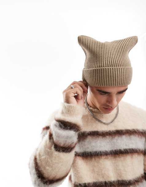 My Accessories Man ribbed square beanie in taupe - view 1