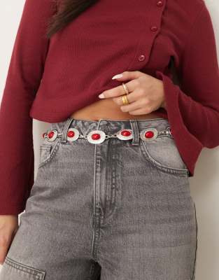 My Accessories Marble Stone Medallion Chain Belt In Silver