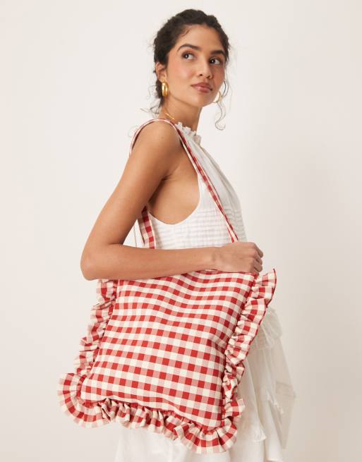 My Accessories - Maxi borsa a quadretti bianchi e rossi con volant , 3 di 4