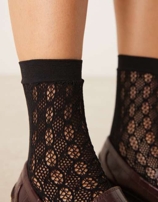 My Accessories mesh pointelle socks in black