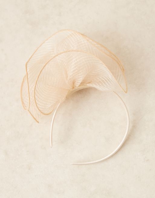 My Accessories – Miękka plisowana opaska na głowę toczek w kolorze szampana, 3 z 3