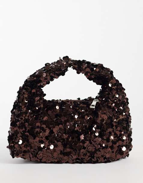 My Accessories mini handtas met lovertjes in donkerbruin - view 1