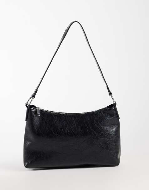 My Accessories minimal shoulder bag in crinkled shiny black - view 1