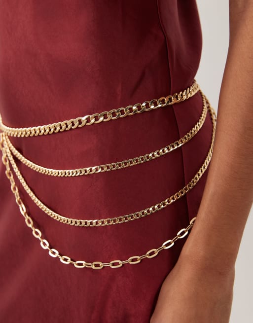 My Accessories multi-row chain belt in gold, 2 of 3