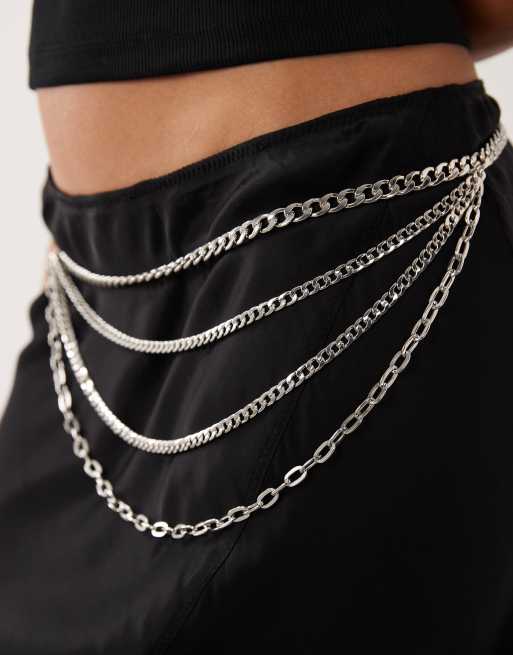 My Accessories multi-row chain belt in silver, 2 of 3