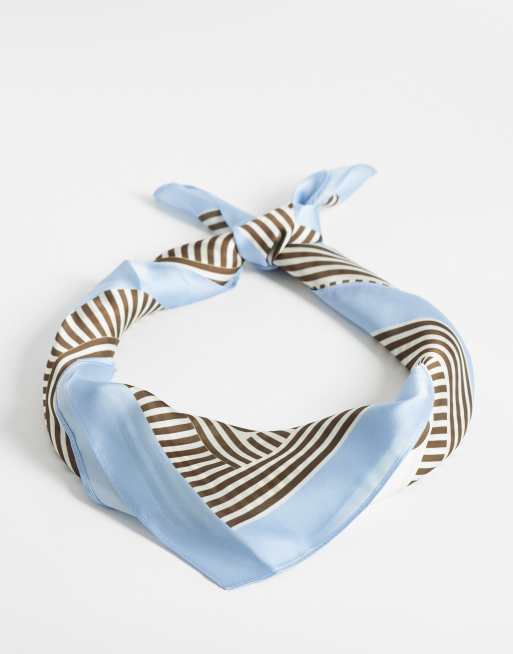 My Accessories multi wear bandana in cream and blue with brown polka dot, 2 of 4