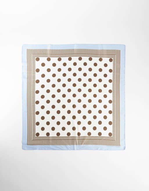 My Accessories multi wear bandana in cream and blue with brown polka dot, 4 of 4