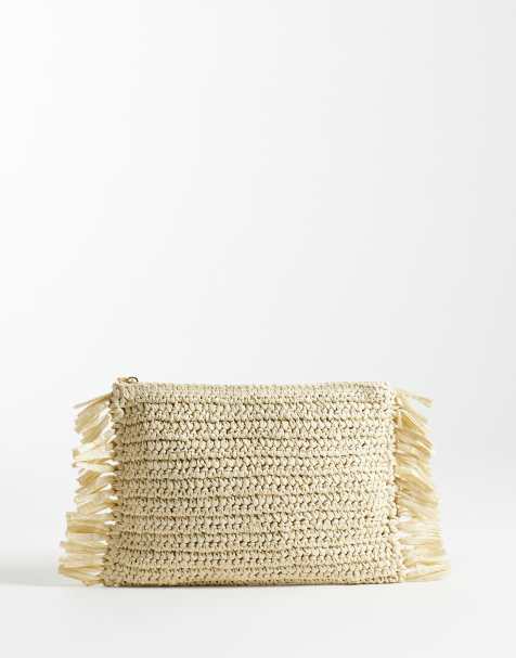My Accessories - Naturfarvet clutch-taske i strå med frynser i siden - view 1