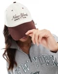 [My Accessories] My Accessories new york corduroy baseball cap in brown and cream-Multi No Size MULTI