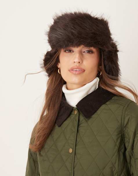My Accessories nylon and faux fur trapper hat in chocolate brown - view 1