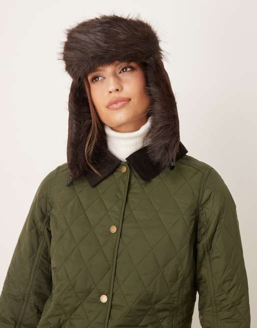 My Accessories nylon and faux fur trapper hat in chocolate brown, 3 of 3