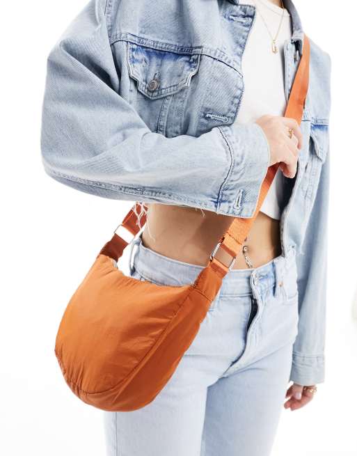 My Accessories - Nylon crossbody tas met schouderband in roestbruin
