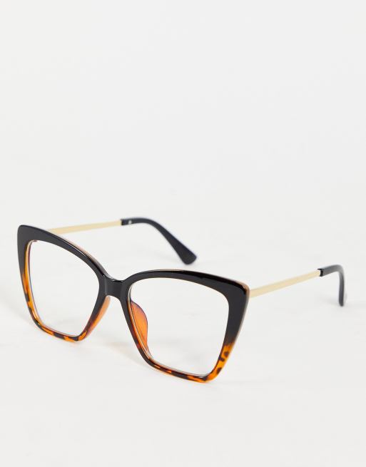 My Accessories – Okulary oversize blokujące niebieskie światło w czarno-szylkretowych oprawkach typu kocie oczy