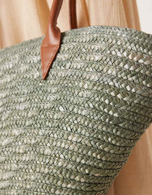 My Accessories – Olivgrön, stor toteväska i strå med kontrastfärgade remmar , 4 av 4