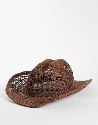 My Accessories Open Weave Cowboy Hat In Brown