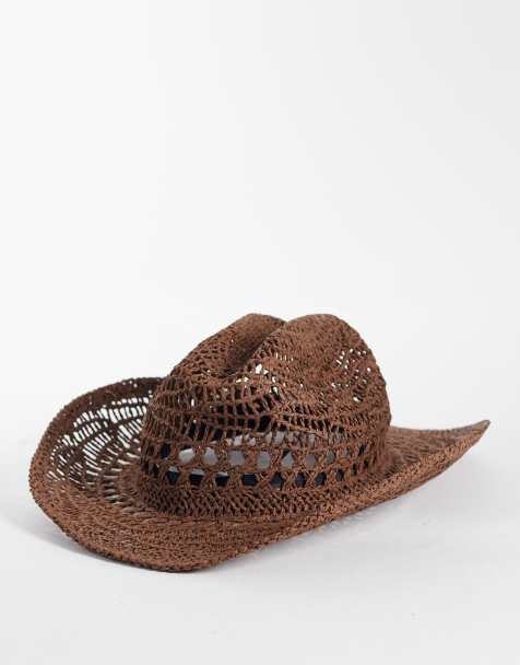 My Accessories open weave cowboy hat in brown - view 1