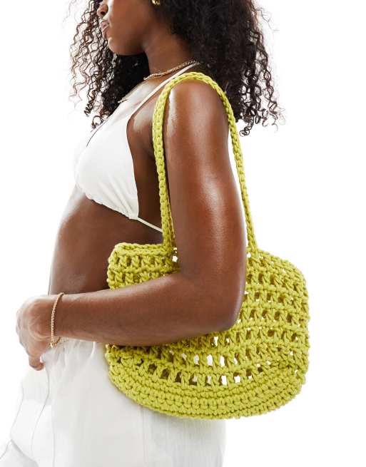 My Accessories open weave crochet mini shoulder bag in green | ASOS