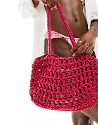 My Accessories open weave crochet mini shoulder bag in pink - ASOS Price Checker