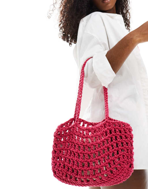 My Accessories open weave crochet mini shoulder bag in pink | ASOS