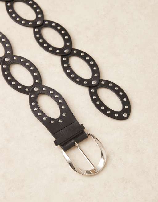 My Accessories - Ovale riem met studs in zwart, 3 van 3