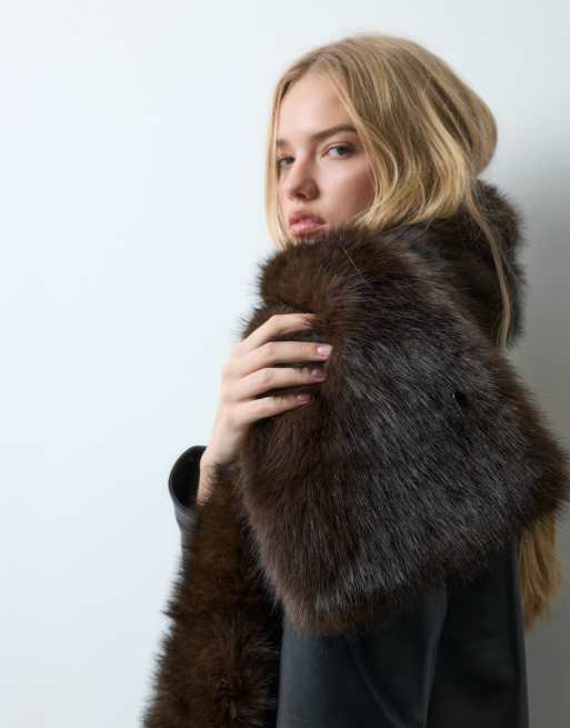 My Accessories oversize fluffy scarf in chocolate brown faux fur, 3 of 5