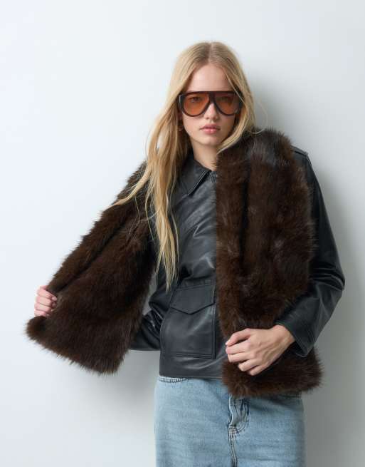 My Accessories oversize fluffy scarf in chocolate brown faux fur, 4 of 5