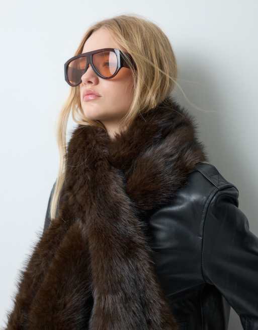My Accessories oversize fluffy scarf in chocolate brown faux fur, 5 of 5