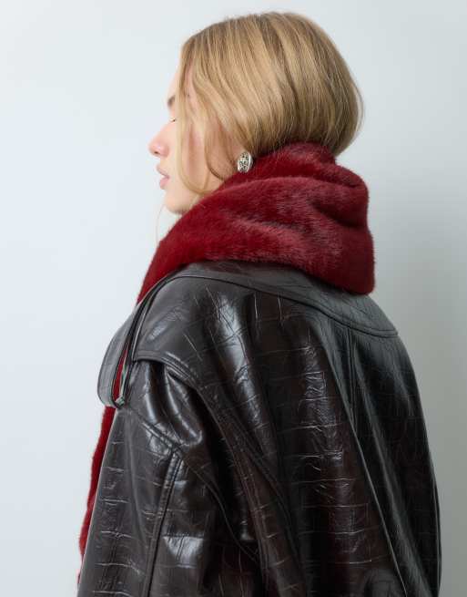 My Accessories oversize statement fluffy scarf in red faux fur, 3 of 5