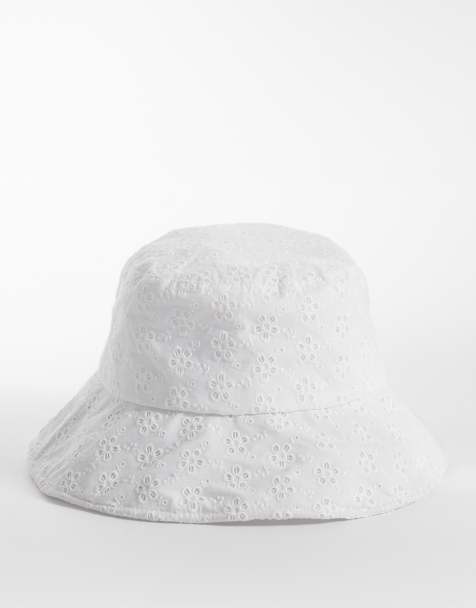 My Accessories oversized broderie anglais bucket hat in white - view 1