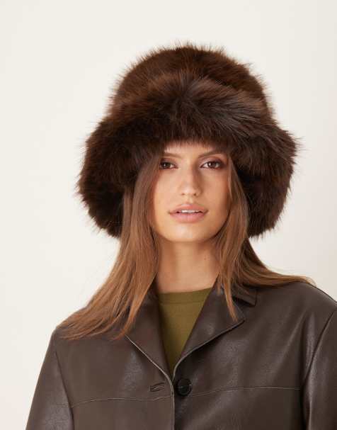 My Accessories oversized faux fur bucket hat in chocolate brown - view 1