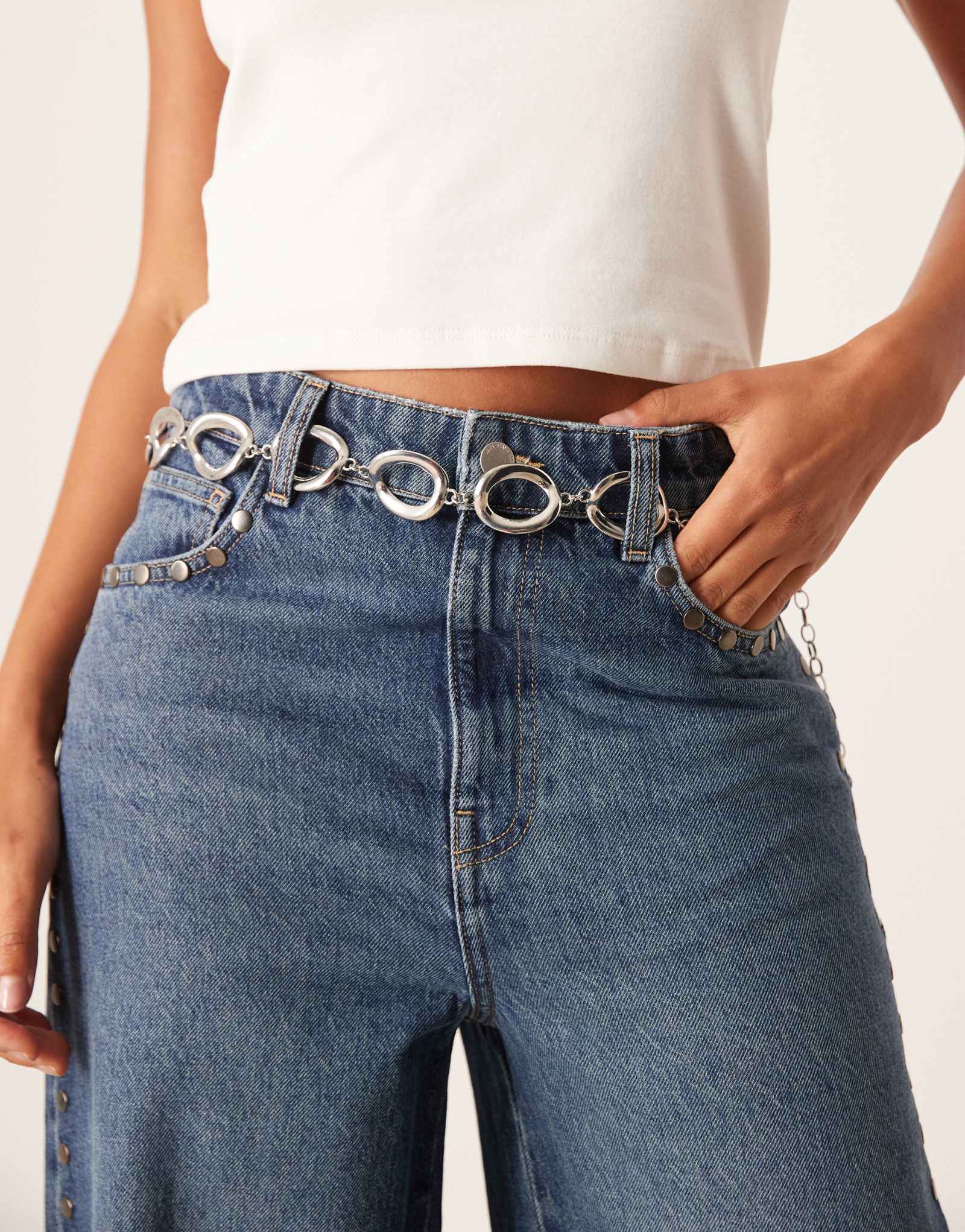 Мои аксессуары объемный овальный пояс-цепочка серебристого цвета